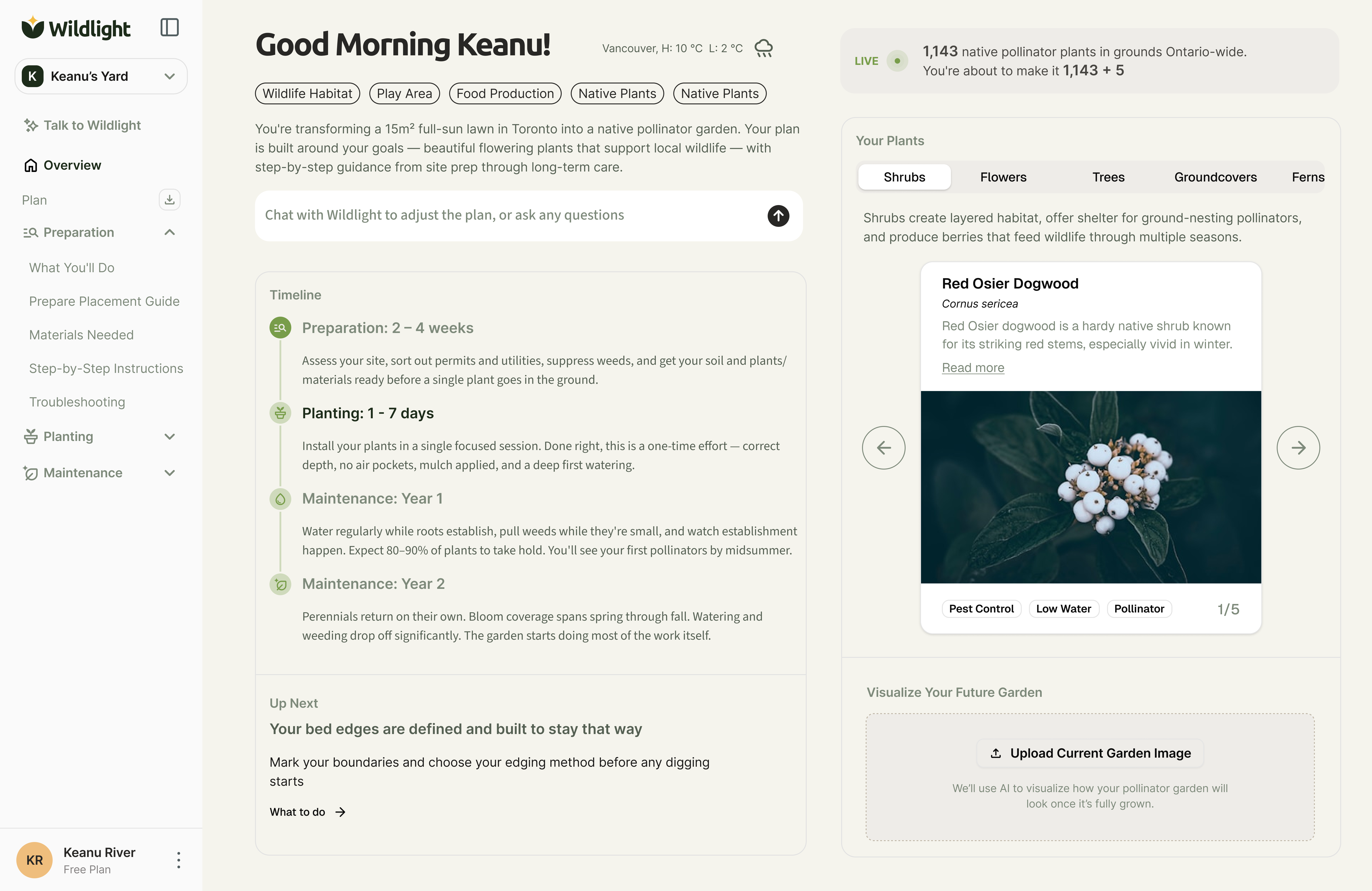 Original Wildlight plan page before the embedded chat panel
